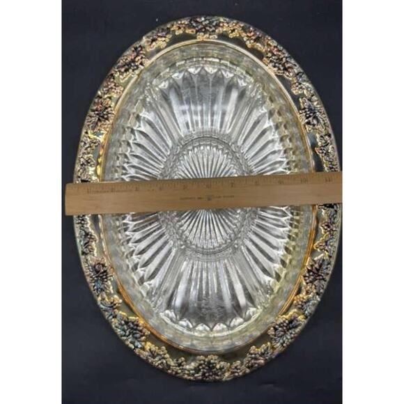 1980s Godinger Silver Plated Grape Oval Relish Tray w/ Glass Insert 16x12 VTG - Picture 10 of 15